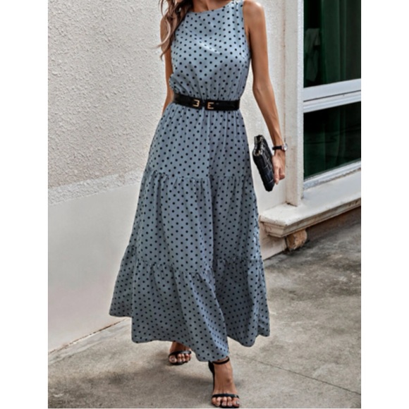 Blue polka dot ruffle hem A line dress - Picture 11 of 11